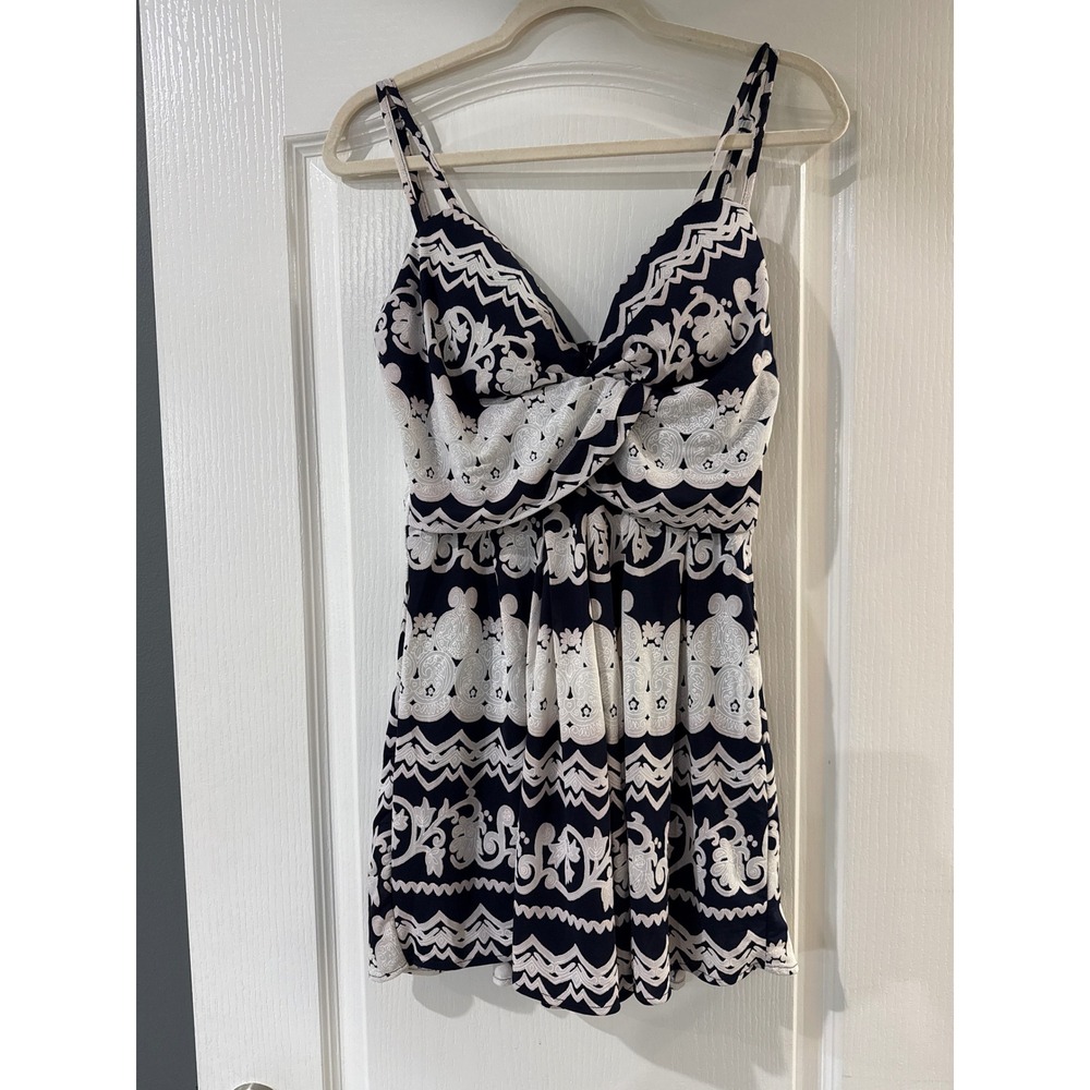 Akira Chicago Black Label Navy White Damask Print‎ Romper Padded Cups Medium